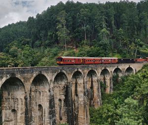 Preview wallpaper bridge, train, nature, forest