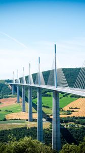 Preview wallpaper bridge, trees, fields, hills, landscape