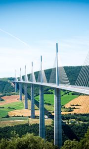 Preview wallpaper bridge, trees, fields, hills, landscape