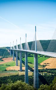 Preview wallpaper bridge, trees, fields, hills, landscape