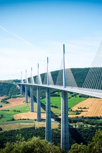 Preview wallpaper bridge, trees, fields, hills, landscape