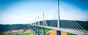 Preview wallpaper bridge, trees, fields, hills, landscape