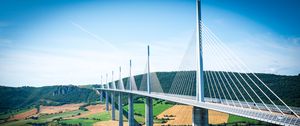 Preview wallpaper bridge, trees, fields, hills, landscape