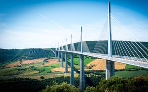 Preview wallpaper bridge, trees, fields, hills, landscape