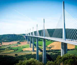 Preview wallpaper bridge, trees, fields, hills, landscape
