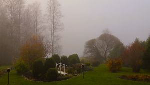 Preview wallpaper bridge, trees, fog, autumn
