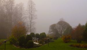 Preview wallpaper bridge, trees, fog, autumn