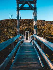 Preview wallpaper bridge, trees, forest, perspective, hill