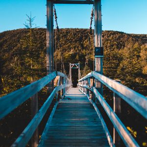 Preview wallpaper bridge, trees, forest, perspective, hill