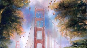 Preview wallpaper bridge, trees, lanterns, holiday, art