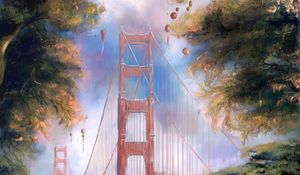 Preview wallpaper bridge, trees, lanterns, holiday, art