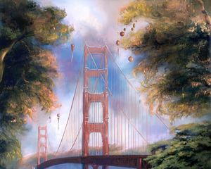 Preview wallpaper bridge, trees, lanterns, holiday, art