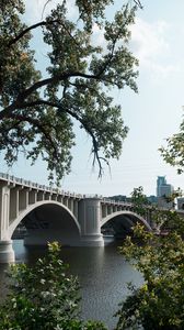 Preview wallpaper bridge, trees, river, sky