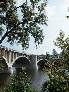 Preview wallpaper bridge, trees, river, sky