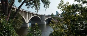 Preview wallpaper bridge, trees, river, sky