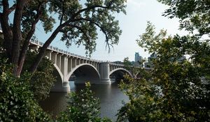 Preview wallpaper bridge, trees, river, sky