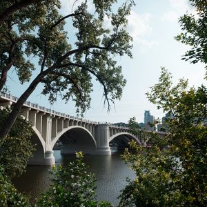 Preview wallpaper bridge, trees, river, sky