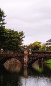 Preview wallpaper bridge, trees, river, landscape, architecture
