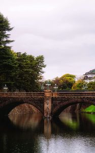 Preview wallpaper bridge, trees, river, landscape, architecture