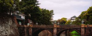 Preview wallpaper bridge, trees, river, landscape, architecture