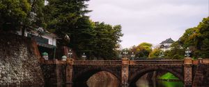 Preview wallpaper bridge, trees, river, landscape, architecture