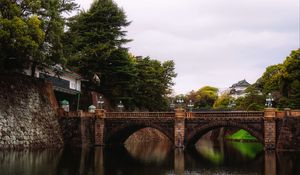 Preview wallpaper bridge, trees, river, landscape, architecture