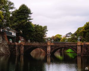 Preview wallpaper bridge, trees, river, landscape, architecture