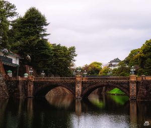 Preview wallpaper bridge, trees, river, landscape, architecture