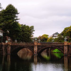 Preview wallpaper bridge, trees, river, landscape, architecture