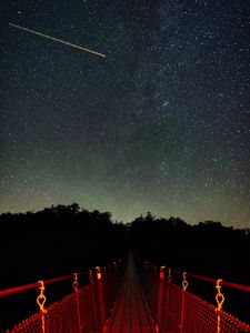 Preview wallpaper bridge, trees, starry sky, stars, dark