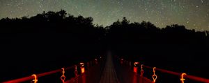 Preview wallpaper bridge, trees, starry sky, stars, dark