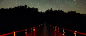 Preview wallpaper bridge, trees, starry sky, stars, dark