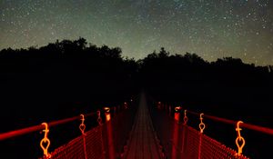 Preview wallpaper bridge, trees, starry sky, stars, dark