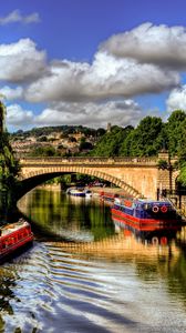 Preview wallpaper bridge, trees, summer, ships