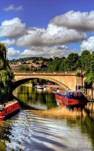 Preview wallpaper bridge, trees, summer, ships