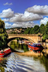 Preview wallpaper bridge, trees, summer, ships