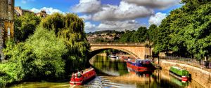 Preview wallpaper bridge, trees, summer, ships