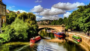 Preview wallpaper bridge, trees, summer, ships