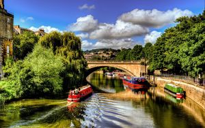 Preview wallpaper bridge, trees, summer, ships