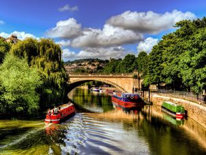 Preview wallpaper bridge, trees, summer, ships