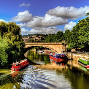 Preview wallpaper bridge, trees, summer, ships