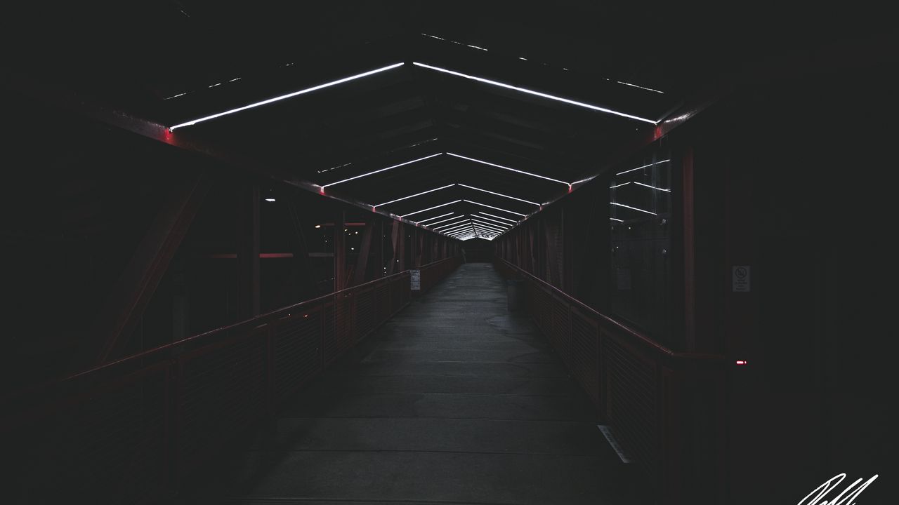 Wallpaper bridge, tunnel, neon, glow, dark