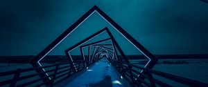 Preview wallpaper bridge, tunnel, neon, lights, blue, night