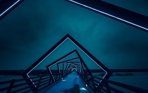 Preview wallpaper bridge, tunnel, neon, lights, blue, night