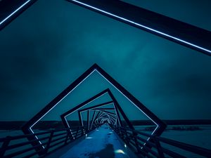 Preview wallpaper bridge, tunnel, neon, lights, blue, night