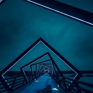 Preview wallpaper bridge, tunnel, neon, lights, blue, night