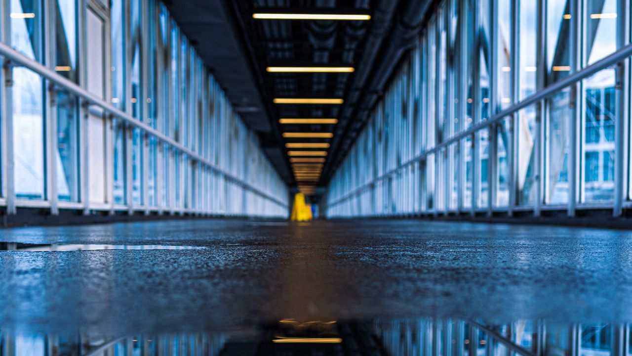 Wallpaper bridge, tunnel, road, puddle, reflection