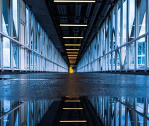 Preview wallpaper bridge, tunnel, road, puddle, reflection