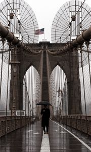 Preview wallpaper bridge, umbrella, man, silhouette, lonely, design