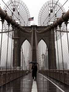 Preview wallpaper bridge, umbrella, man, silhouette, lonely, design